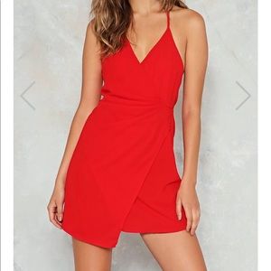Red asymmetrical mini dress